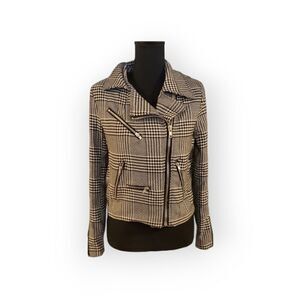 VICI Houndstooth Check Cropped Jacket – Black & White Zip Front Long Sleeve